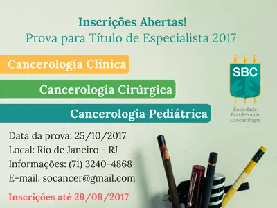 A SBC realizará no dia 25/10/2017 prova para obtenção do Título de especialidade