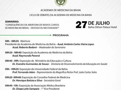 ABM e Academia de Medicina da Bahia realizam seminário no próximo dia 27