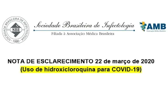 NOTA DE ESCLARECIMENTO 22 de março de 2020 (Uso de hidroxicloroquina para COVID-19)